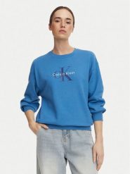 Calvin Klein Jeans Bluza Monologo LV047B234G Niebieski Relaxed Fit. Niebieskie bluzy Calvin Klein Jeans, l, bez wzorów, z bawełny, bez kaptura. Za 369.99 zł.