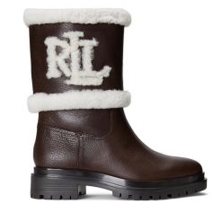 Botki LAUREN RALPH LAUREN. Brązowe botki Lauren Ralph Lauren, bez wzorów, bez obcasa, na płaskiej podeszwie, bez zapięcia. Za 999.99 zł.
