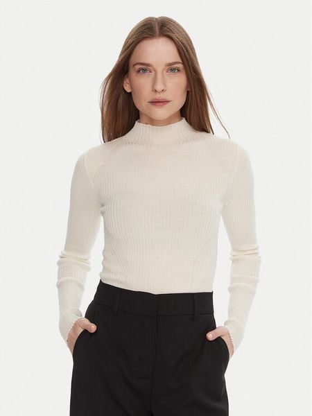 TWINSET Sweter 252TT3111 Écru Slim Fit. Białe swetry Twinset, m, bez wzorów, z wełny, bez ramiączek. Za 372.99 zł.