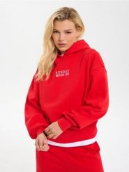 Bluza hoodie z bawełną - czerwony. Czerwone bluzy Sinsay, l, bez wzorów, z bawełny, bez ramiączek, bez kaptura. Za 45.99 zł.