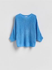 Gładki sweter - jasnoniebieski. Niebieskie swetry Reserved, l, bez wzorów, z dzianiny, bez ramiączek. Za 89.99 zł.