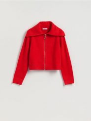 Sweter z zapięciem na zamek - czerwony. Czerwone swetry Reserved, l, bez wzorów, z dzianiny, bez ramiączek. Za 139.99 zł.