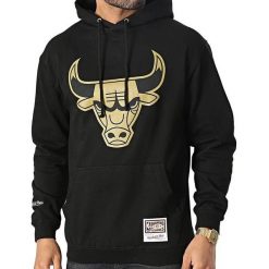 Bluza z kapturem Chicago Bulls. Czarne bluzy z kapturem Mitchell & Ness, s, bez wzorów, z bawełny, z kapturem, do koszykówki. Za 316.50 zł.