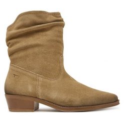Botki Tamaris. Brązowe botki Tamaris, bez wzorów, bez obcasa, na słupku, bez zapięcia. Za 469.99 zł.