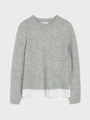 Sweter z haftowanym koszulowym dołem - szary. Szare swetry Sinsay, l, bez wzorów, bez ramiączek. Za 59.99 zł.