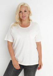 Biały T-shirt Akisistae. Białe t-shirty Born2be, plus size, bez wzorów, z bawełny, bez kołnierzyka, bez ramiączek. W wyprzedaży za 21.24 zł.