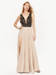 Elisabetta Franchi Sukienka wieczorowa AB-413-32E2-V700 Beżowy Regular Fit. Brązowe sukienki Elisabetta Franchi, bez wzorów, z syntetyku, wizytowe, bez kołnierzyka, bez ramiączek. Za 1,759.00 zł.