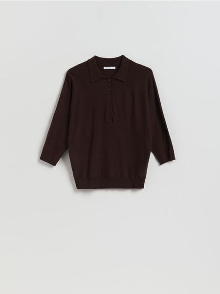 Sweter polo z wiskozą - brązowy. Brązowe swetry Reserved, l, bez wzorów, z dzianiny, bez ramiączek. W wyprzedaży za 65.99 zł.