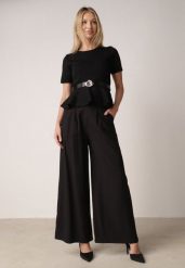 Czarne Szerokie Spodnie Wiskozowe w Garniturowym Stylu z Paskiem Qera. Czarne jeansy Born2be, l, bez wzorów, z jeansu, eleganckie. Za 129.99 zł.