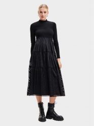 Desigual Sukienka codzienna 23WWVWAD Czarny Regular Fit. Czarne sukienki Desigual, na co dzień, s, bez wzorów, z syntetyku, bez kołnierzyka, bez ramiączek, proste. Za 439.99 zł.