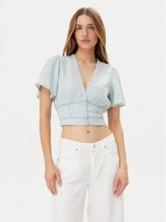 Guess Bluzka W5GH82 D5N81 Błękitny Regular Fit. Niebieskie bluzki Guess, xxl, z aplikacjami, z lyocellu, bez kołnierzyka, bez ramiączek. Za 339.99 zł.