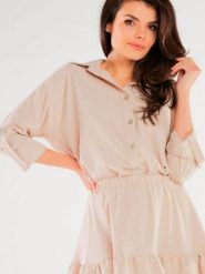 Koszula Damska Model A425 Beige - awama. Brązowe koszule Awama, l, bez wzorów, z elastanu, eleganckie, bez kołnierzyka, bez ramiączek. Za 274.07 zł.