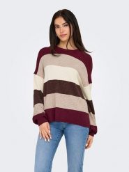 ONLY Sweter w kolorze bordowo-beżowym rozmiar: L. Brązowe swetry ONLY, l, bez wzorów, bez ramiączek. Za 109.95 zł.