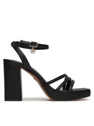 Nine West Sandały TS6197-01 Czarny. Czarne sandały Nine West, bez wzorów, z materiału, bez obcasa, na słupku, bez zapięcia. Za 183.99 zł.