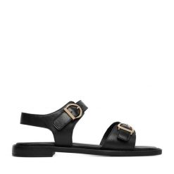 Sandały Beverly Hills Polo Club. Czarne sandały Beverly Hills Polo Club, bez wzorów, bez obcasa, na płaskiej podeszwie, bez zapięcia. Za 299.99 zł.