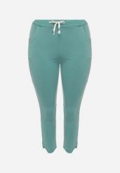 Jasnozielone Spodnie Skinny ze Sznurkiem w Pasie i Kieszeniami Irfana. Zielone jeansy Born2be, bez wzorów, z jeansu, eleganckie. Za 69.99 zł.