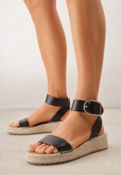 Czarne Sandały VICES na Niskim Koturnie z Plecionki z Paskiem Wokół Kostki Tetea. Czarne sandały Born2be, bez wzorów, klasyczne, bez obcasa, na koturnie, bez zapięcia. Za 99.99 zł.