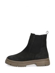 Caprice Skórzane botki w kolorze beżowo-czarnym rozmiar: 39. Czarne botki Caprice, bez wzorów, z nubiku, bez obcasa, bez zapięcia. Za 193.45 zł.