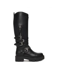 Guess Kozaki FLFYNK ELE11 Czarny. Czarne kozaki Guess, z aplikacjami, ze skóry, bez obcasa, na płaskiej podeszwie, bez zapięcia. Za 819.99 zł.