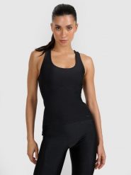 4F Top treningowy szybkoschnący damski - czarny XS. Czarne topy sportowe 4f, xs, bez wzorów, z dzianiny, na fitness i siłownię. Za 149.99 zł.