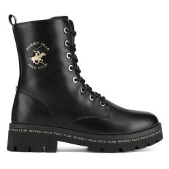 Botki Beverly Hills Polo Club. Czarne botki Beverly Hills Polo Club, bez wzorów, bez obcasa, na płaskiej podeszwie, bez zapięcia. Za 174.99 zł.