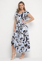 Niebieska Wiskozowa Sukienka Rozkloszowana Zdobiona Geometrycznym Printem Niserias. Niebieskie sukienki Born2be, na co dzień, l, z aplikacjami, z wiskozy, eleganckie, bez kołnierzyka, bez ramiączek, midi, rozkloszowane. W wyprzedaży za 76.49 zł.