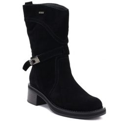 Skórzane botki damskie wysokie na klocku czarne Big Star UU274608. Czarne botki BIG STAR, bez wzorów, ze skóry, retro, bez obcasa, bez zapięcia. Za 319.99 zł.