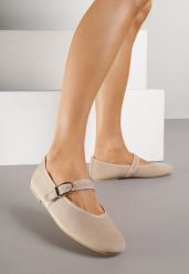 Ciemnobeżowe Balerinki w Stylu Mary Jane Urifiel. Brązowe baleriny Born2be, bez wzorów, z jeansu, eleganckie, bez obcasa, bez zapięcia. Za 59.99 zł.