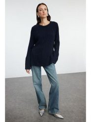 Trendyol Sweter w kolorze granatowym rozmiar: L. Niebieskie swetry Trendyol, l, bez wzorów, z bawełny, bez ramiączek. Za 73.99 zł.