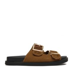 Klapki JENNY. Brązowe klapki Jenny, bez wzorów, bez obcasa, bez zapięcia. Za 119.99 zł.