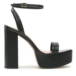 Sandały Aldo. Czarne sandały Aldo, bez wzorów, bez obcasa, na słupku, bez zapięcia. Za 339.99 zł.