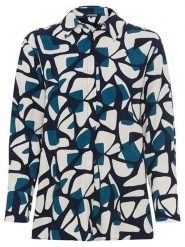 Olsen Bluzka w kolorze biało-czarno-granatowym rozmiar: 40. Białe bluzki Olsen, bez wzorów, z wiskozy, bez kołnierzyka, bez ramiączek. Za 95.99 zł.