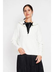 ASSUILI Sweter w kolorze białym rozmiar: 42. Białe swetry Assuili, bez wzorów, ze splotem, klasyczne, bez ramiączek. Za 130.99 zł.