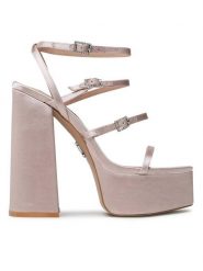 Steve Madden Sandały Elavator SM11002313-306 Beżowy. Brązowe sandały Steve Madden, bez wzorów, z materiału, bez obcasa, na słupku, bez zapięcia. Za 349.99 zł.
