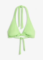 Biustonosz bikini z ramiączkami łączonymi na szyi. Zielone bikini bonprix, bez wzorów. Za 54.99 zł.