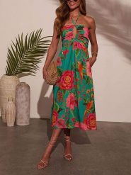 Milan Kiss Sukienka w kolorze zielono-koralowym rozmiar: M. Zielone sukienki Milan Kiss, na imprezę, m, bez wzorów, z wiskozy, bez kołnierzyka, bez ramiączek, midi. Za 201.08 zł.