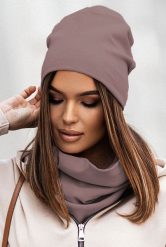 Bawełniany Zestaw Czapka i Komin - Mocca. Brązowe szaliki i kominy Ivon, bez wzorów, z bawełny. Za 99.90 zł.