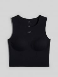 4F Crop top do jogi szybkoschnący damski - czarny XL. Czarne topy sportowe 4f, l, bez wzorów, z materiału, na fitness i siłownię. Za 129.99 zł.