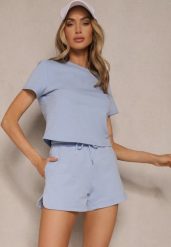 Niebieskie Dresowe Szorty z Bawełny z Kieszeniami Galierania. Niebieskie szorty Renee, bez wzorów, z bawełny, eleganckie. W wyprzedaży za 55.99 zł.