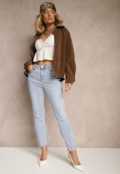 Jasnoniebieskie Skinny Jeansy z Bawełny High Waist Seslina. Niebieskie jeansy Renee, l, bez wzorów, z bawełny, z podwyższonym stanem. W wyprzedaży za 99.99 zł.