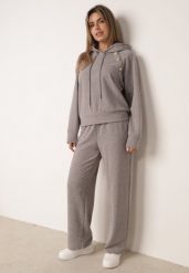 Szary Komplet Dresowy Bluza z Kapturem z Ozdobnymi Guzikami i Spodnie Eborissa. Szare bluzy Born2be, l, bez wzorów, z dresówki, z kapturem, trekkingowe. Za 169.99 zł.
