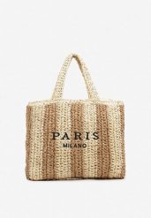 Beżowa Plażowa Torebka Shopperka Ozdobiona Napisem Navale. Brązowe shopper bag Renee, bez wzorów, z jeansu, eleganckie, bez dodatków. W wyprzedaży za 56.99 zł.