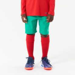 Spodenki piłkarskie dla dzieci Kipsta Viralto Club. Zielone szorty KIPSTA, bez wzorów, z elastanu, sportowe. Za 39.99 zł.