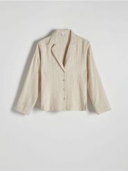 Koszula oversize z lnem oraz wiskozą - beżowy. Brązowe koszule Reserved, l, bez wzorów, z tkaniny, bez kołnierzyka, bez ramiączek. W wyprzedaży za 55.99 zł.
