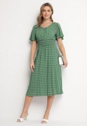 Zielona Sukienka z Bawełny Rozkloszowana w Kropki Toliennea. Zielone sukienki Born2be, na co dzień, l, bez wzorów, z bawełny, eleganckie, bez kołnierzyka, bez ramiączek, midi, rozkloszowane. W wyprzedaży za 42.49 zł.