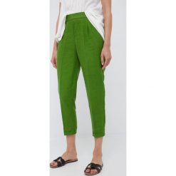 United Colors of Benetton spodnie lniane damskie kolor zielony proste high waist. Zielone spodnie materiałowe United Colors Of Benetton, bez wzorów, z materiału, z podwyższonym stanem. Za 239.99 zł.