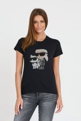 KARL LAGERFELD Czarny t-shirt Ikonik 2.0. Czarne t-shirty KARL LAGERFELD, xs, bez wzorów, bez kołnierzyka, bez ramiączek. W wyprzedaży za 299.99 zł.