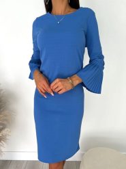 Niebieska Sukienka z Plisowanym Rękawkiem 8368-241-F. Niebieskie sukienki ModnaKiecka.pl, na co dzień, s, bez wzorów, z elastanu, eleganckie, bez kołnierzyka, bez ramiączek, plisowane. Za 99.99 zł.
