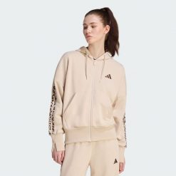 Bluza dresowa Seasonal Essentials Animal Print 3-Stripes Full-Zip Hooded. Białe bluzy z kapturem adidas, l, bez wzorów, z bawełny, z kapturem. Za 279.00 zł.