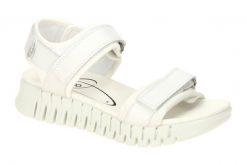 Damskie sandały na koturnie Ecco Gruuv. Białe sandały ECCO, bez wzorów, z materiału, eleganckie, bez obcasa, na koturnie, bez zapięcia. Za 491.00 zł.
